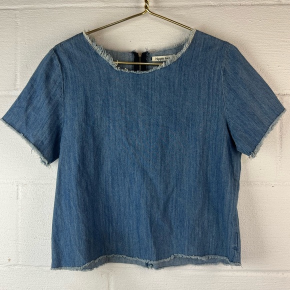 Hippie Laundry Raw Hem Chambray Top, Medium - Picture 1 of 5